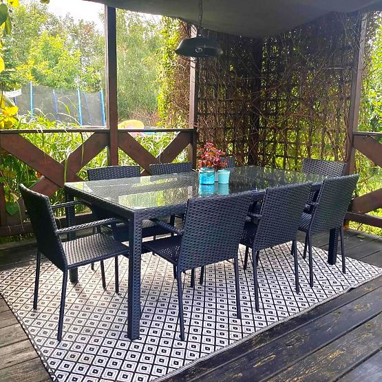 Large Dining Set from Technorattan (Table 200x100cm + 8 Chairs) SOTTILE Black