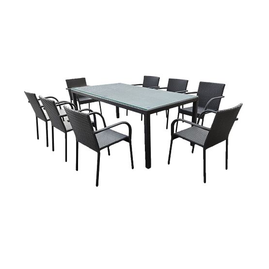 Large Dining Set from Technorattan (Table 200x100cm + 8 Chairs) SOTTILE Black