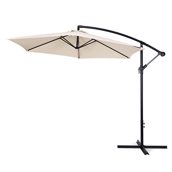 Large Foldable Garden Parasol on Boom 3m Beige 6 Ribs