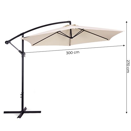 Large Foldable Garden Parasol on Boom 3m Beige 6 Ribs