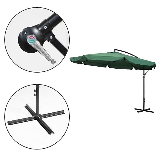 Large Folding Garden Parasol with Retractable Arm 3.5m Green