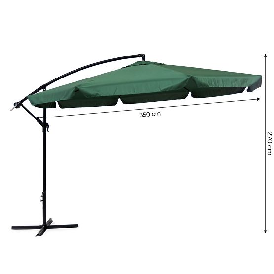Large Folding Garden Parasol with Retractable Arm 3.5m Green
