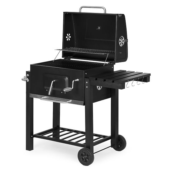Large Garden Charcoal Grill with Lid, Thermometer, Shelves, Wheels, and Free Blower