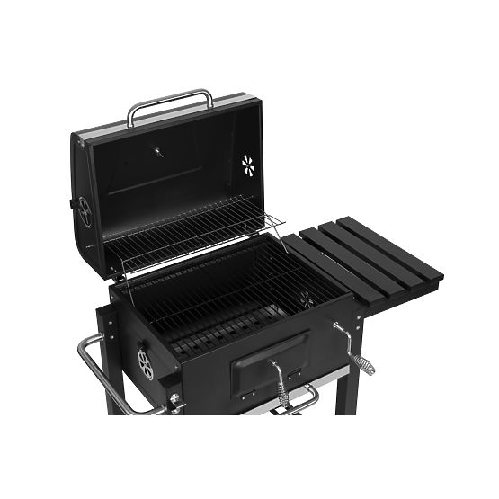 Large Garden Charcoal Grill with Lid, Thermometer, Shelves, Wheels, and Free Blower