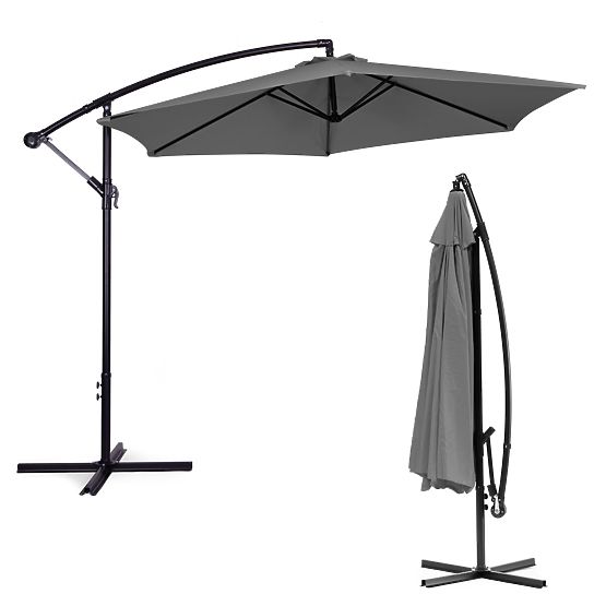 Large Garden Folding Cantilever Parasol 3m Grey 6 Ribs