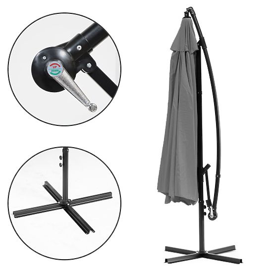 Large Garden Folding Cantilever Parasol 3m Grey 6 Ribs