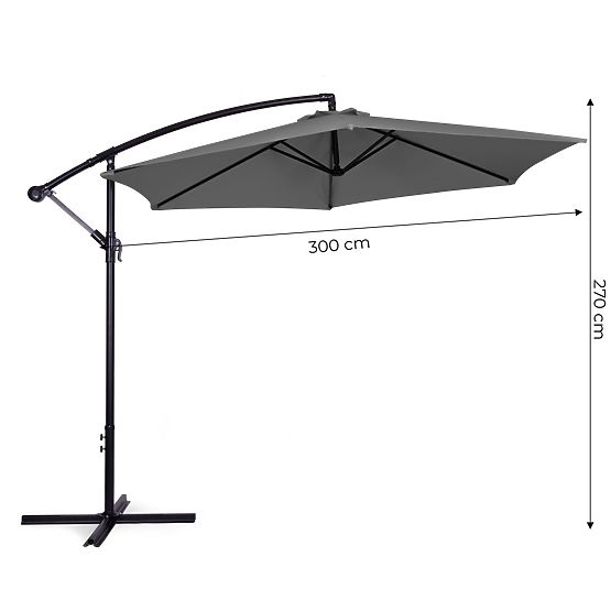 Large Garden Folding Cantilever Parasol 3m Grey 6 Ribs