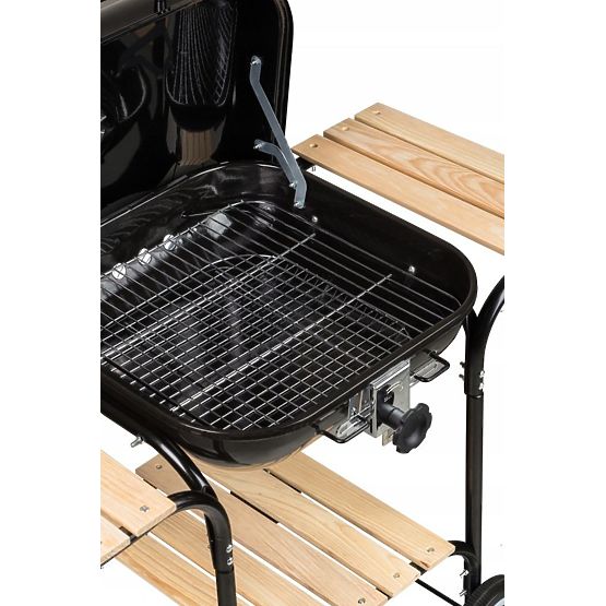 Large Garden Grill with Adjustable Grate and Wooden Shelves