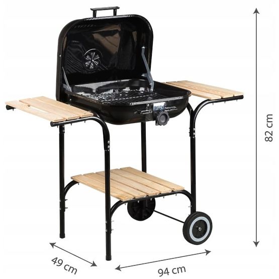 Large Garden Grill with Adjustable Grate and Wooden Shelves