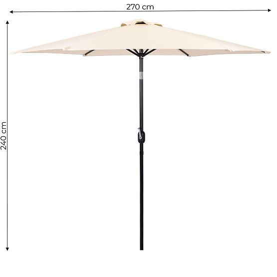 Large Garden Tilted Folding Parasol with Crank 6 Ribs Beige 270 cm