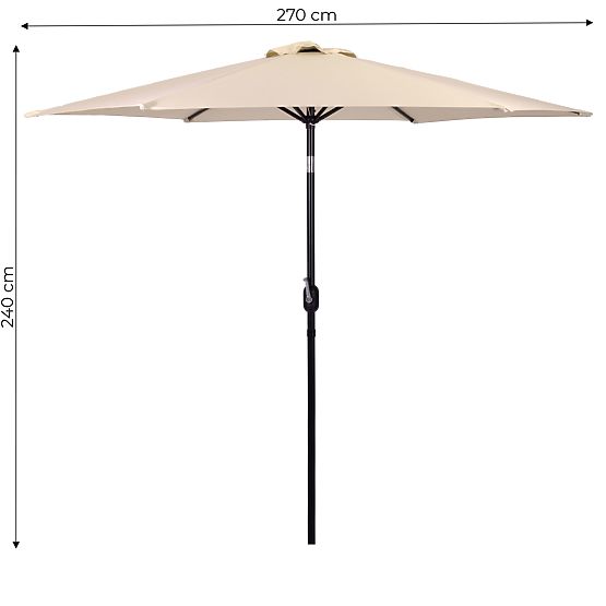 Large Garden Tilted Folding Parasol with Crank 6 Ribs Beige 270 cm