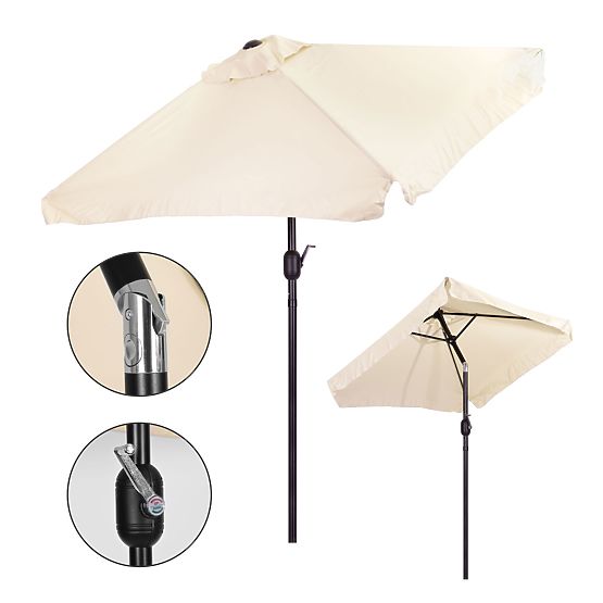 Large Rectangular Garden Tilted Folding Parasol with Crank Beige 200 x 140 cm