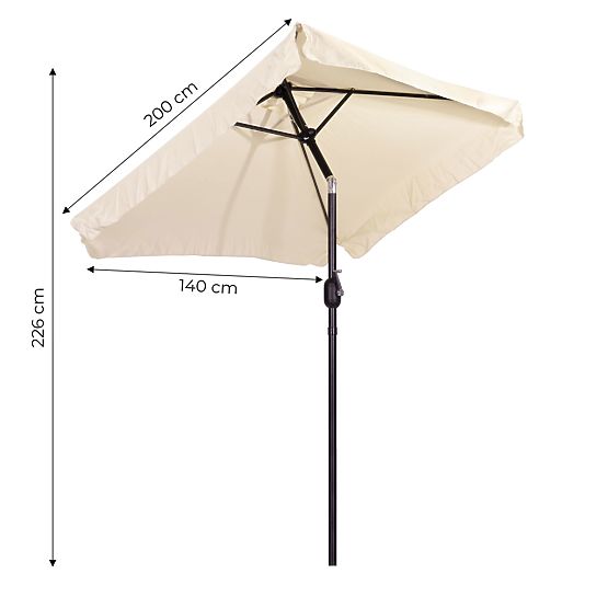 Large Rectangular Garden Tilted Folding Parasol with Crank Beige 200 x 140 cm