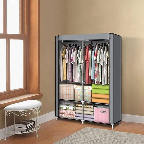 Large Textile Wardrobe with Shelves for Clothes and Shoes