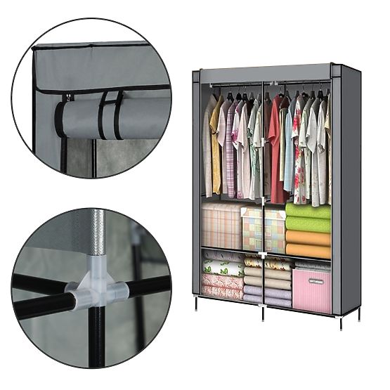 Large Textile Wardrobe with Shelves for Clothes and Shoes