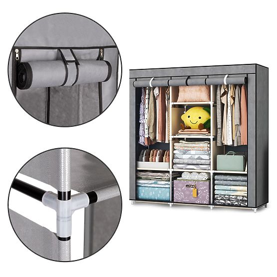 Large Textile Wardrobe with Shelves for Clothes and Shoes