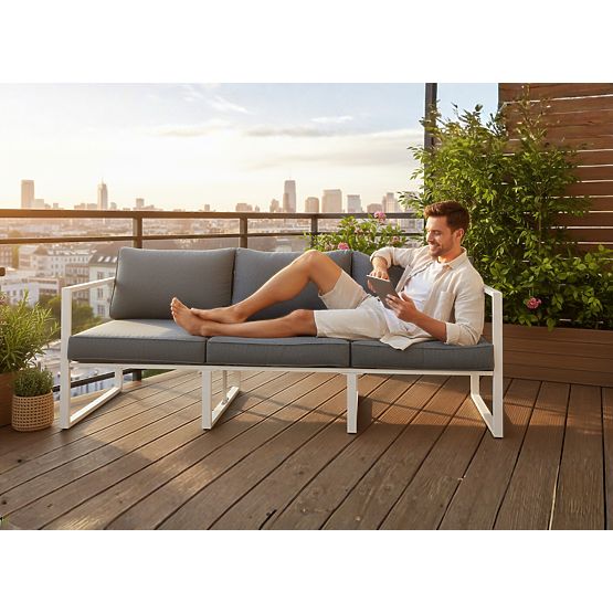 Large Three-Seater Terrace Sofa 204 cm MOSTRARE White Aluminum