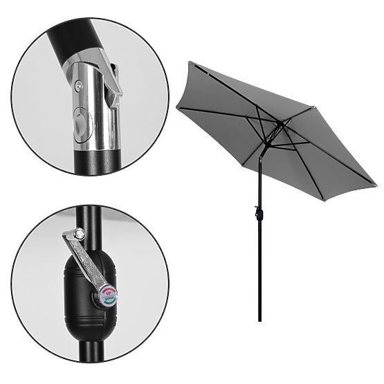 Large Tilted Garden Parasol with Crank 6 Ribs Grey 270 cm