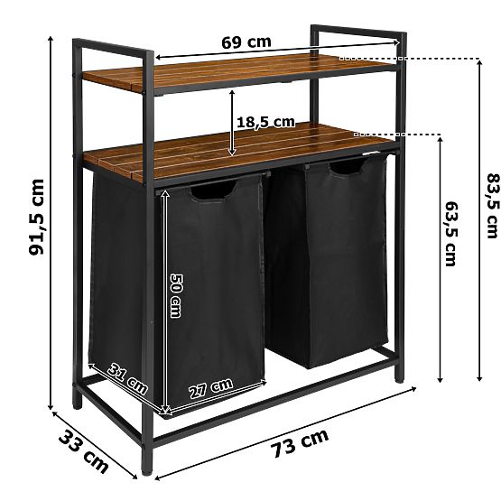 Laundry Basket with Shelves 2 Compartments MIRUN