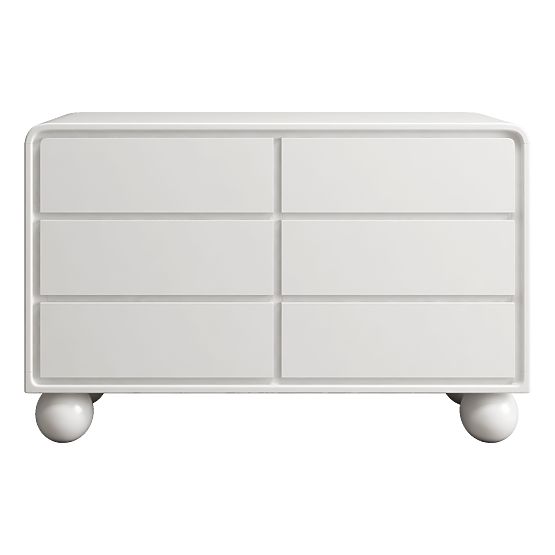 Lauria Dresser with Drawers 130 cm, White, Rounded, Ball Feet