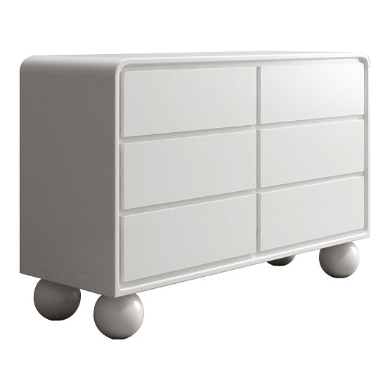 Lauria Dresser with Drawers 130 cm, White, Rounded, Ball Feet
