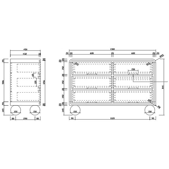 Lauria Dresser with Drawers 130 cm, White, Rounded, Ball Feet