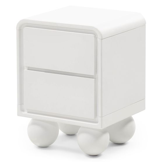 Lauria White Nightstand, Rounded, Ball Legs