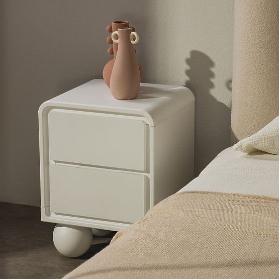 Lauria White Nightstand, Rounded, Ball Legs