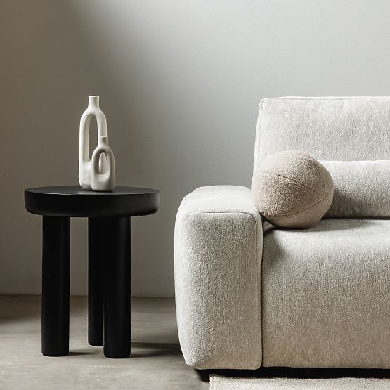 Limali Side Table 50 cm, Round, Black, Mango Wood, Rounded Shapes