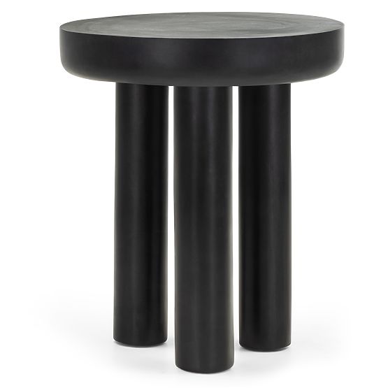 Limali Side Table 50 cm, Round, Black, Mango Wood, Rounded Shapes