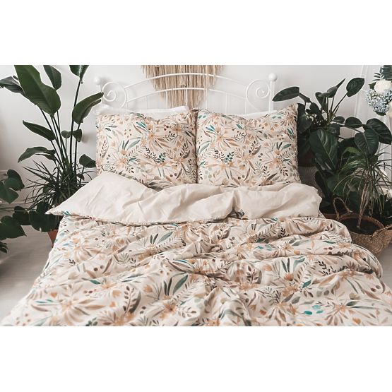LINEN Bedding Set - leaves 220x200 + 2x 70x80
