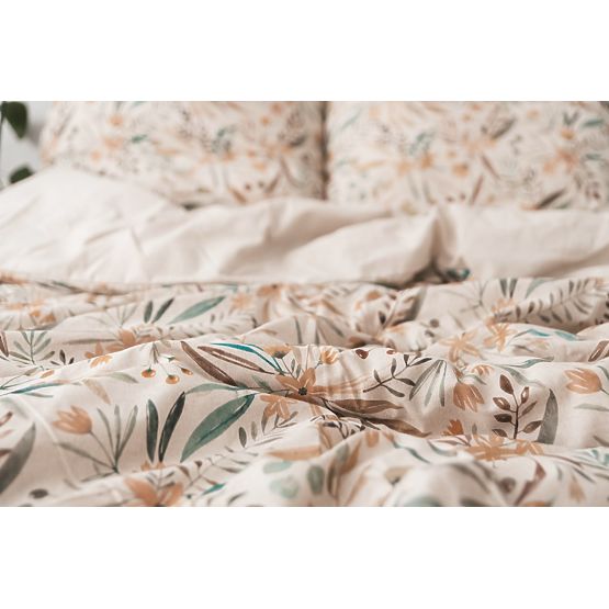 LINEN Bedding Set - leaves 220x200 + 2x 70x80