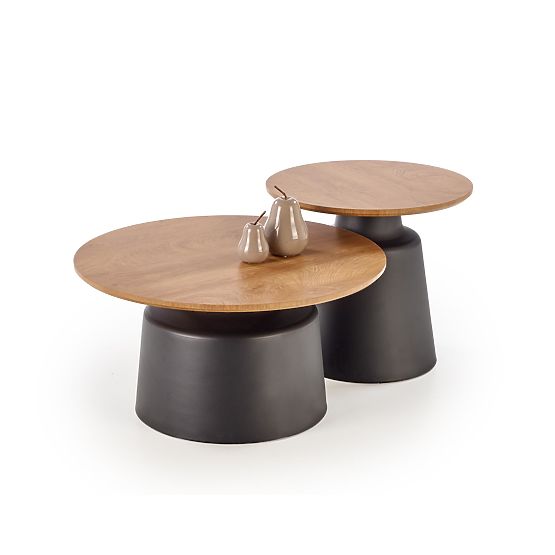 MALOMI set of 2 benches, natural/black (2pcs=1set)