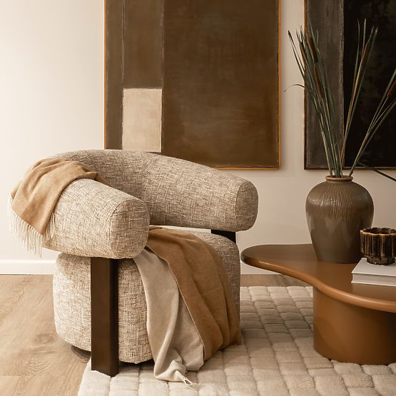 Maribel Relaxation Chair Beige-Grey/Walnut, Rounded Shape