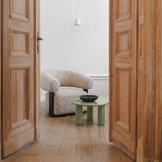 Maribel Relaxation Chair Beige-Grey/Walnut, Rounded Shape