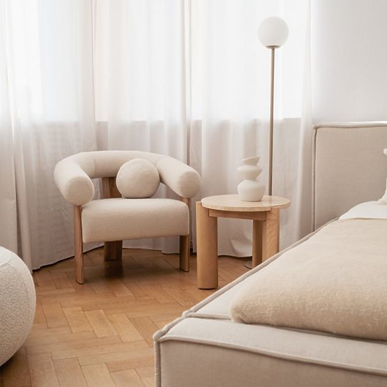 Medley Side Table 50 cm, Round, Travertine/Ash