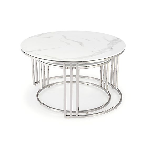 MERCURY 2 set of 2 benches, frame - silver, glass - white marble (1p=1pc)