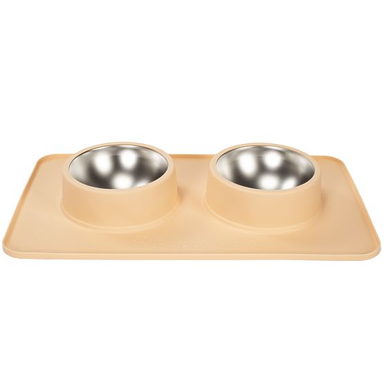 Metal Bowls for Dog or Cat with Non-Slip Mat Beige PJ-089