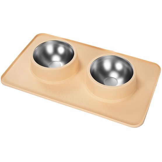 Metal Bowls for Dog or Cat with Non-Slip Mat Beige PJ-089