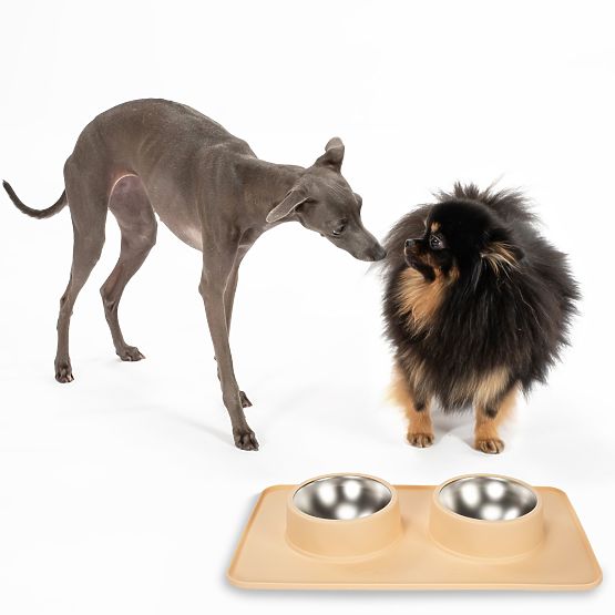 Metal Bowls for Dog or Cat with Non-Slip Mat Beige PJ-089