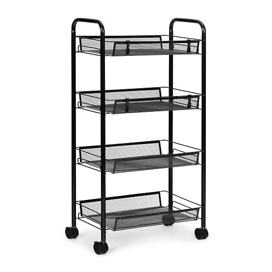 Metal Kitchen and Bathroom Organizer on Wheels, 4 Shelves, Black ModernHome