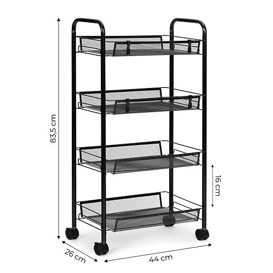 Metal Kitchen and Bathroom Organizer on Wheels, 4 Shelves, Black ModernHome