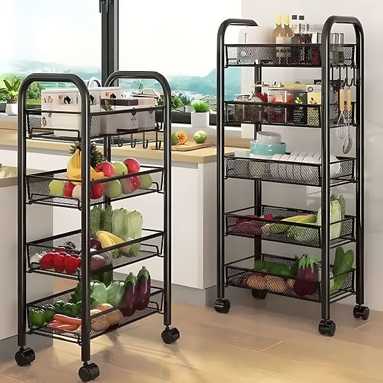Metal Kitchen and Bathroom Organizer on Wheels, 4 Shelves, Black ModernHome