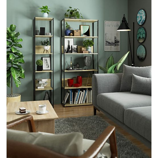 Metal Loft Shelf 40 cm - Black-Artisan Oak - 6 Shelves