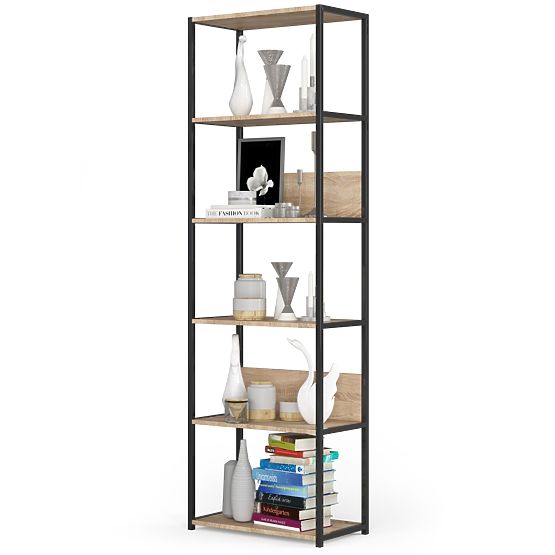 Metal Loft Shelf 60 cm - Black-Sonoma Oak - 6 Shelves