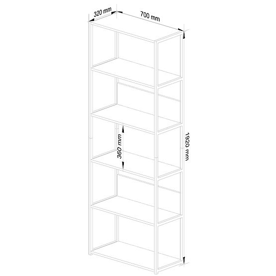 Metal Loft Shelf 70 cm - Black-Oak Artisan - 6 Shelves