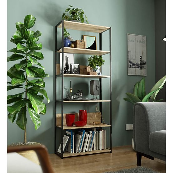 Metal Loft Shelf 80 cm - Black-Sonoma Oak - 6 Shelves
