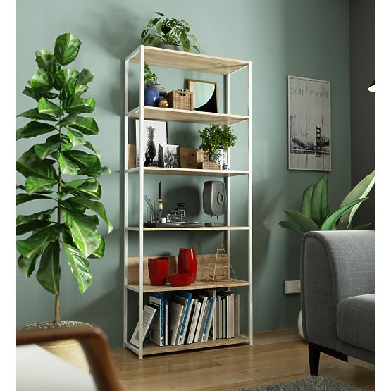 Metal Loft Shelf 80 cm - White-Sonoma Oak - 6 Shelves