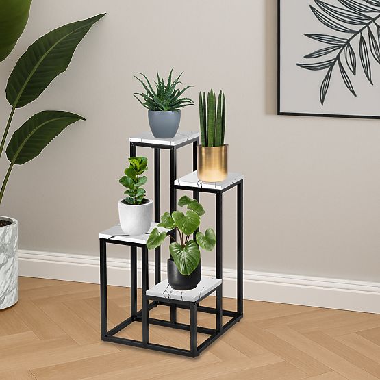 Metal Plant Stand MOGREN White Marble