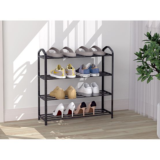 Metal Shoe Rack 4 Shelves 12 Pairs of Shoes Black